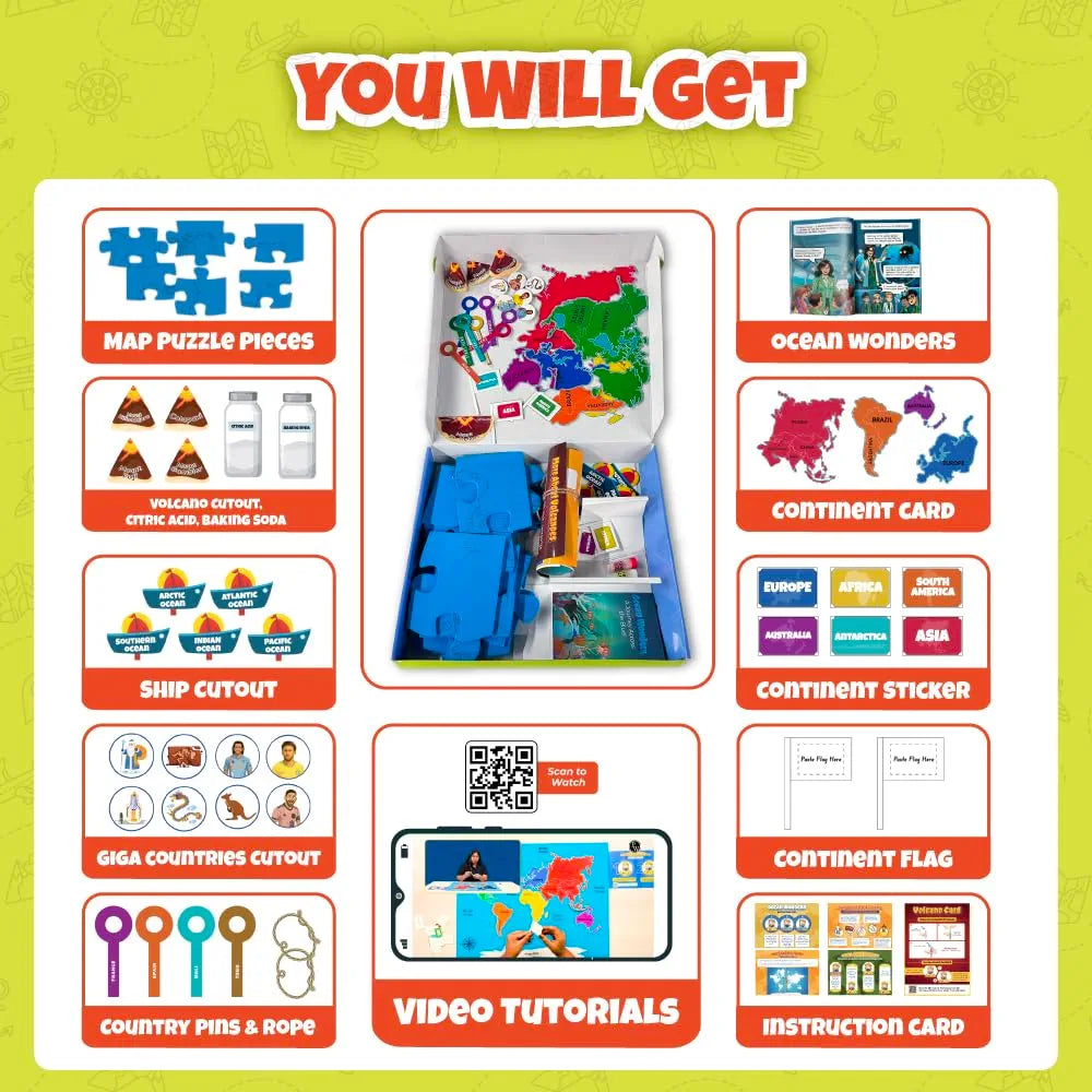 PW World Map Puzzle for Kids, 200+ Facts on Continents & Oceans, Learning Aid & STEM Toy Jigsaw Puzzle