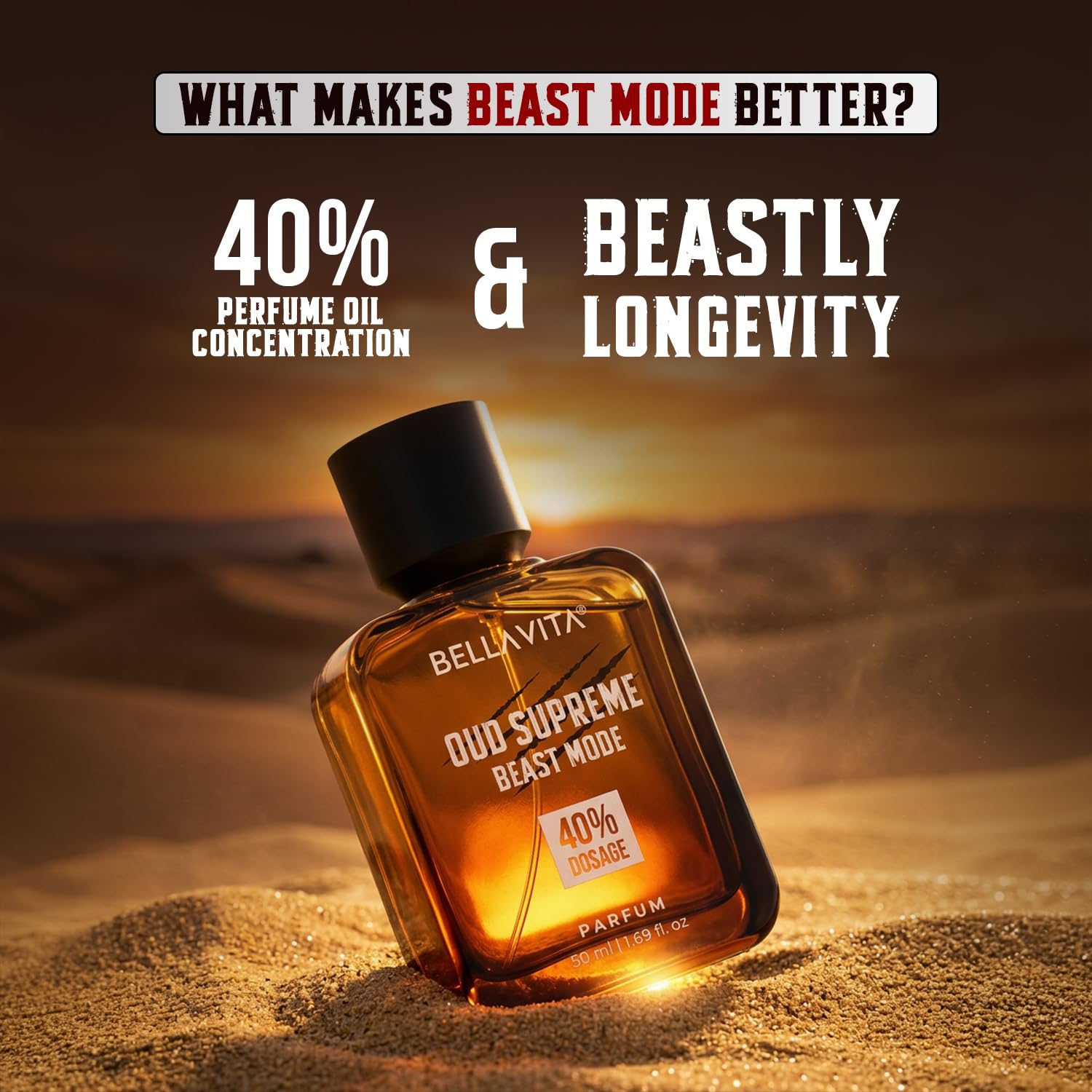 BELLAVITA Oud Supreme 50ml Parfum | Beast Mode | Perfume for Man | 40% Oil Concentration | Oud & Floral Scent | Premium Perfume for Men