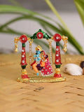 Collectible India Radha Krishna Idol on Jhula Metal Statue for Car Dashboard
