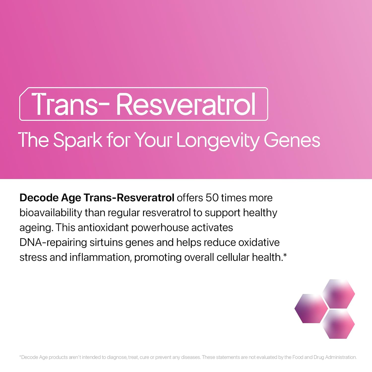 Decode Age Trans-Resveratrol 500 mg | Pure Antioxidant & Anti-Aging Supplement | Supports Cellular Repair, Heart Health & Healthy Inflammation Response | High Bioavailable Japanese Knotweed Extract | Decode Age