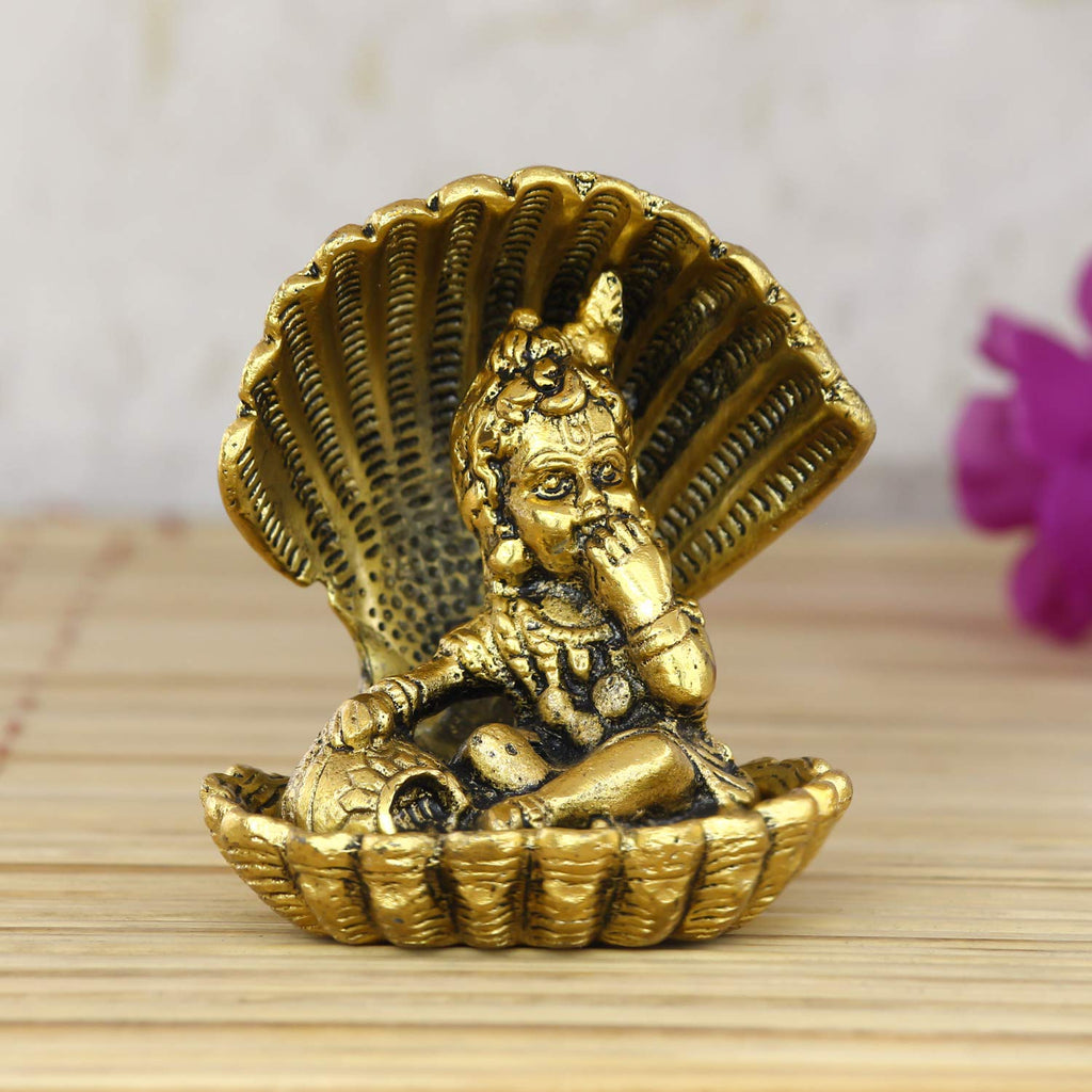 Ecraftindia Golden Bal Gopal Krishna Having Makhan Decorative Showpiece | Golden