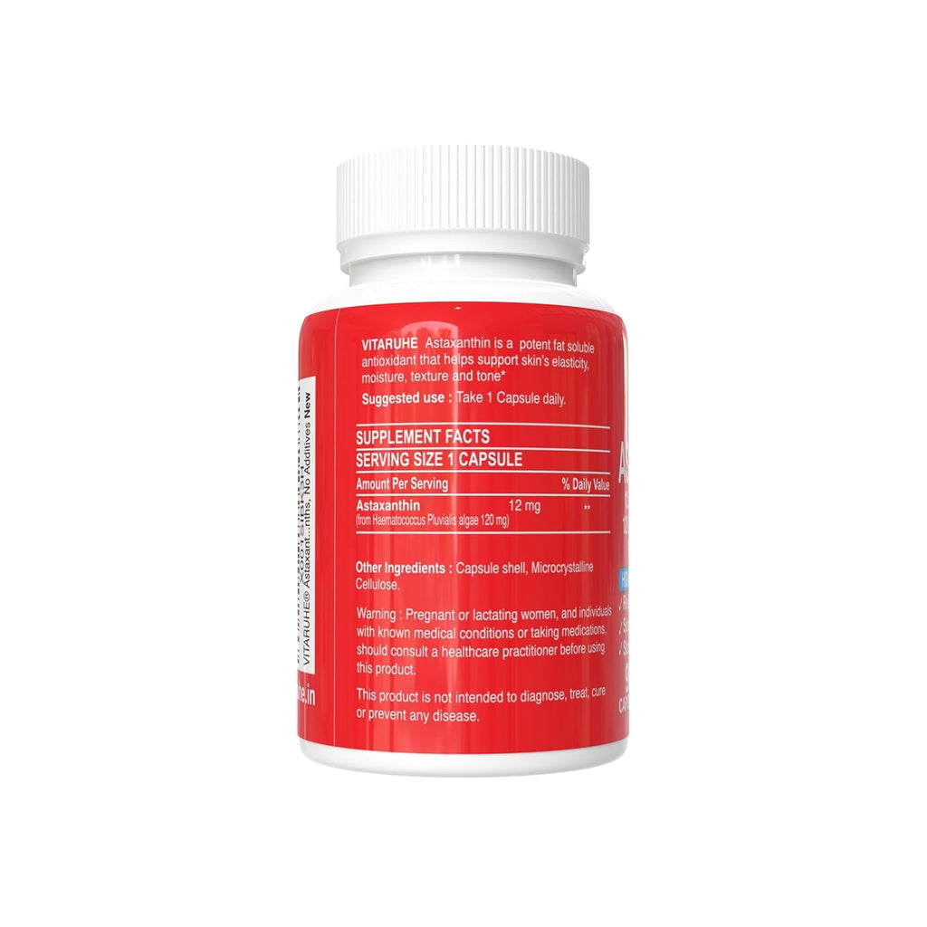 VITARUHEÂ® Astaxanthin Supplement High Dose & Vegan, 12 mg Natural Astaxanthin Powder from Blood Rain Algae, 90 Capsules for 3 Months, No Additives
