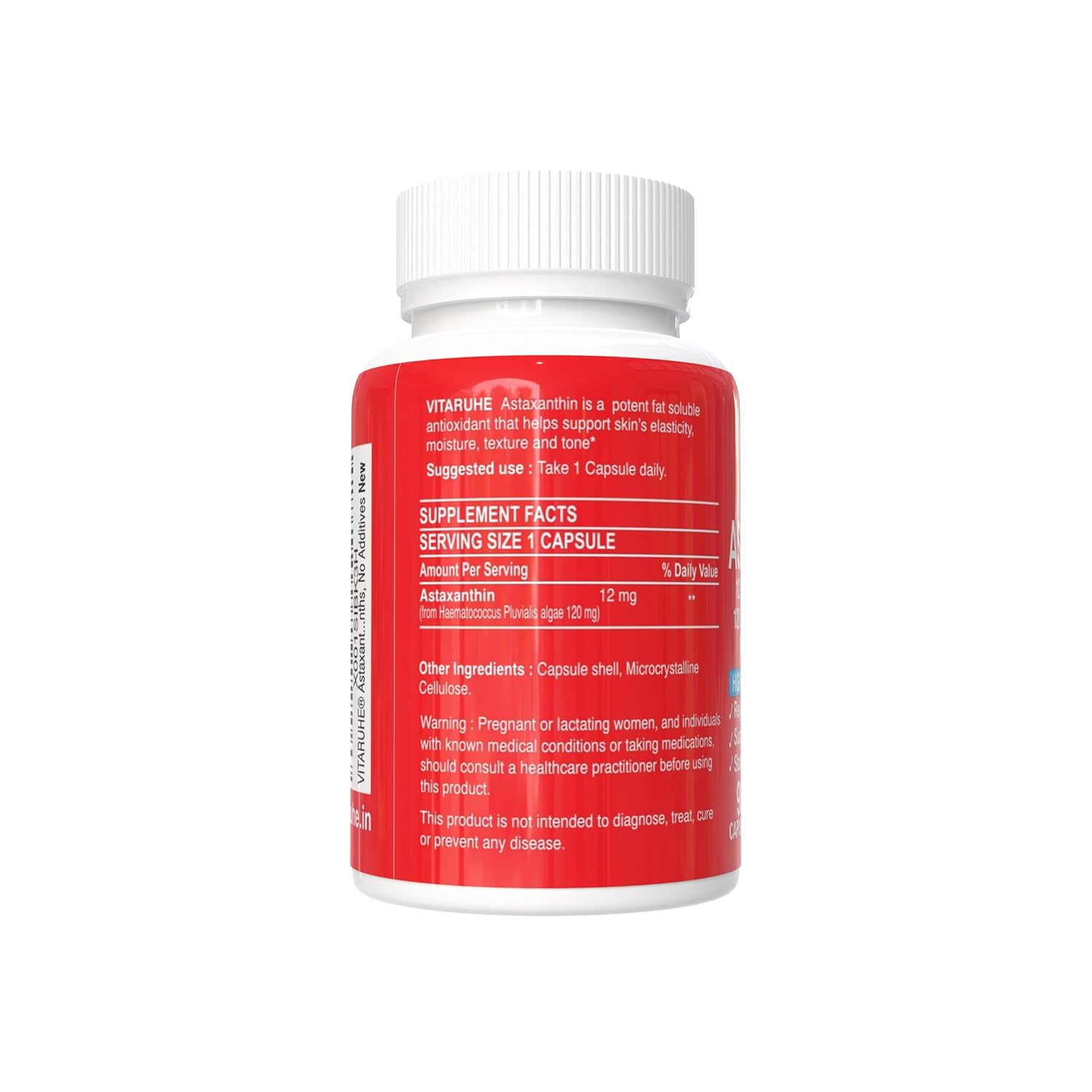VITARUHEÂ® Astaxanthin Supplement High Dose & Vegan, 12 mg Natural Astaxanthin Powder from Blood Rain Algae, 90 Capsules for 3 Months, No Additives