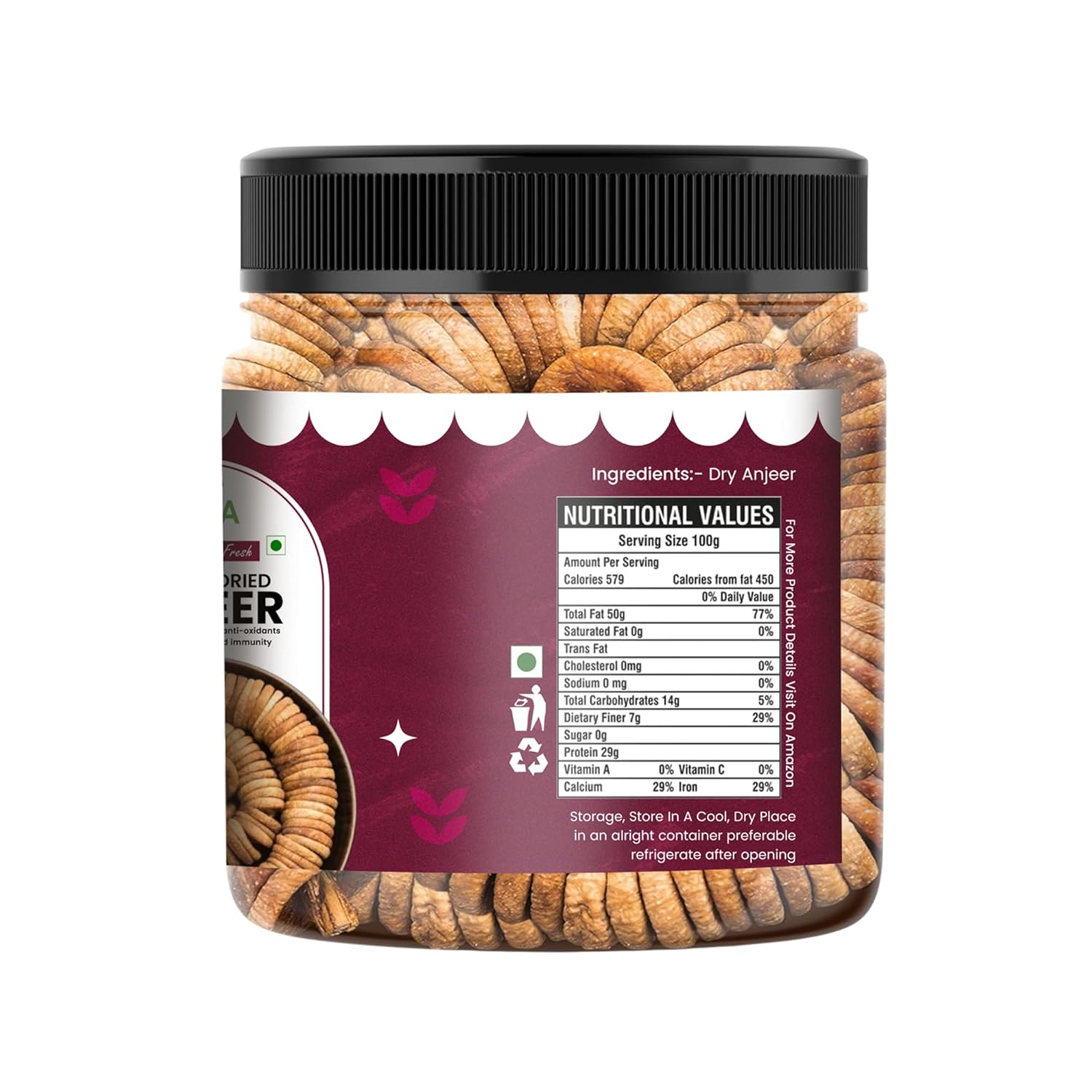 NUTRIZAIKA Premium Dried Anjeer/Figs 100G | Jumbo Afghani Anjeer | Low in Fat | Dry Fruits in Fresh | Natural, Handpicked, Sun-Dried, Figs | Low in Fat | Dry for Weight Management | Soft Anjir