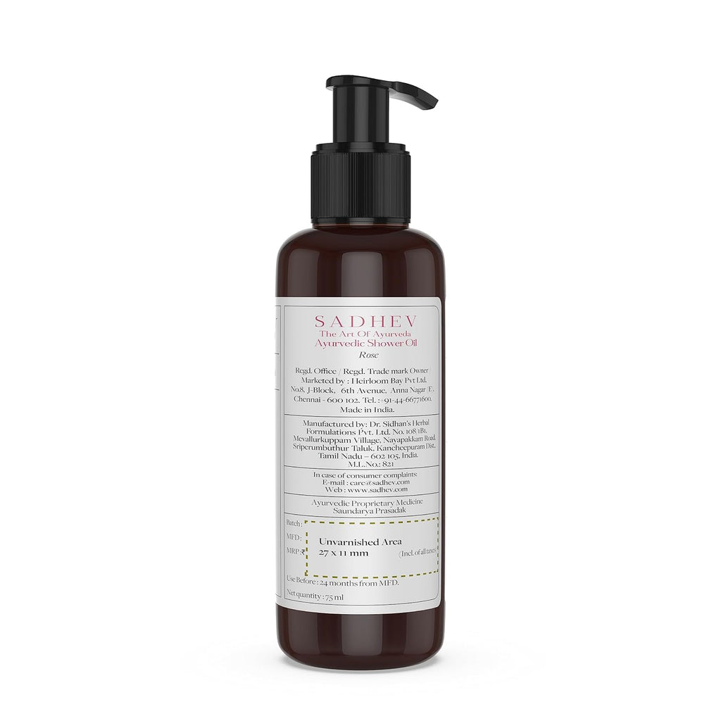 Sadhev Ayurvedic Shower Oil Goodness Of Rose For Hydration And Moistrization - 75 ml (Pack of 1)