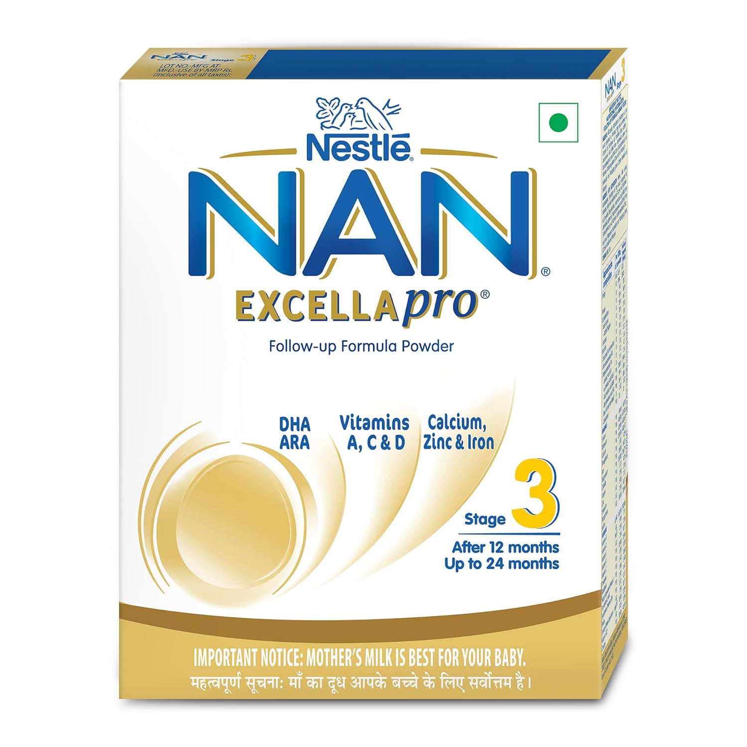 NestlÃ© NAN EXCELLAPRO Nan Stage 3 Follow-Up Formula Milk Powder For Babies, 12-24 months, With DHA, ARA, 400g Pouch in Box