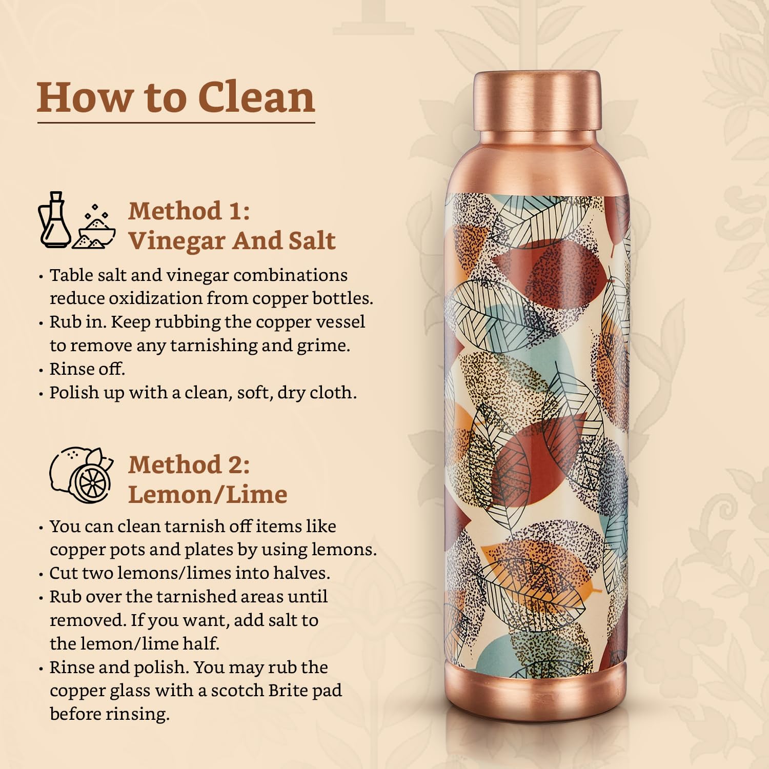 Solimo Copper Leak-Proof Meenakari Bottles | 950 ml | Pure Copper | Traditional Art Design | Daily Wellness Bottle