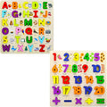 Wishkey 3D Wooden Capital Alphabet & Number Board Puzzles with Pictures,Set of 2 Montessori Educational Learning Letters Toy