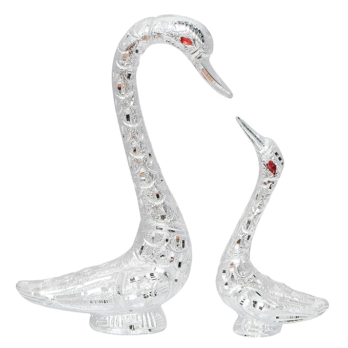 Ecraftindia Loving Silver Swan Couple Metal Handcrafted Decorative Figurine