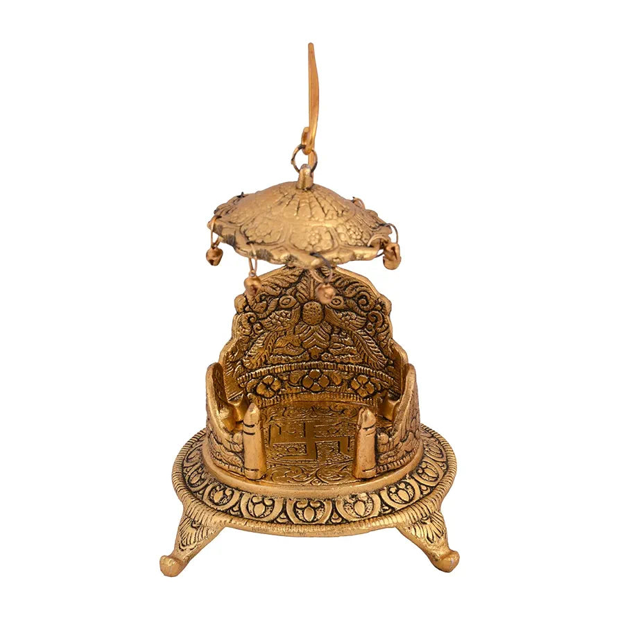 Metal Singhasan Oval Shaped for Ganesha Krishna God Idols - Gold Plated Ladoo Gopal Pooja Chowki