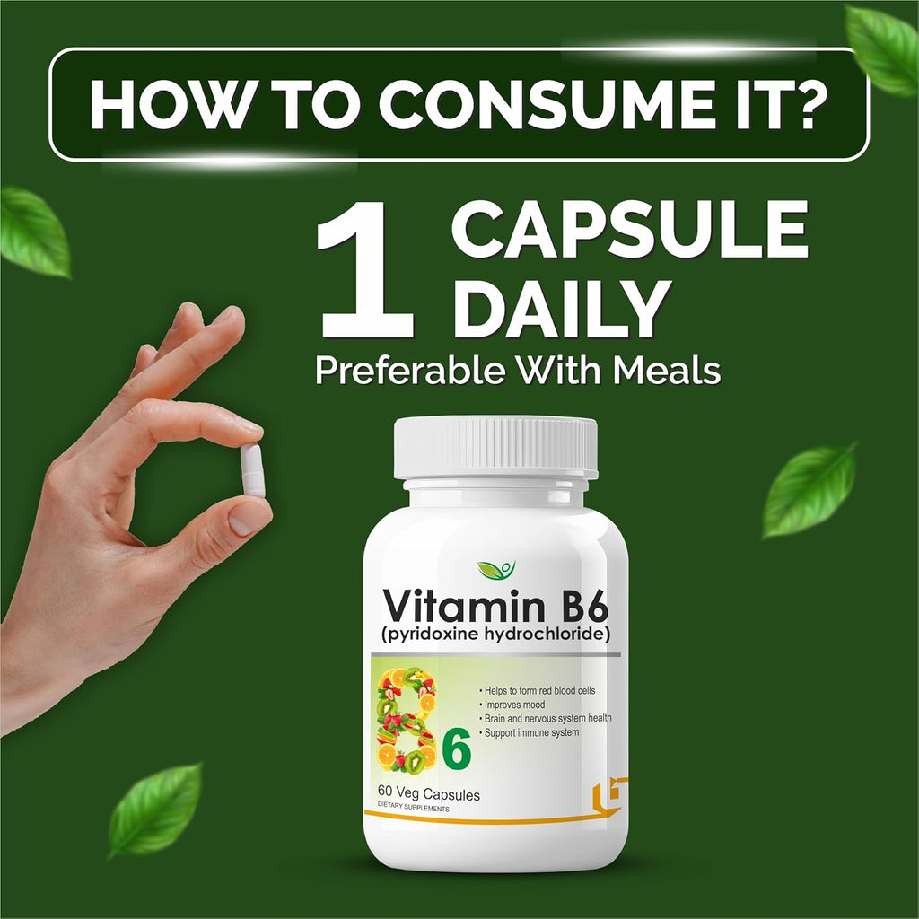 Biotrex Nutraceuticals Vitamin B6 (Pyridoxine Hydrochloride) Supplement | 60 Veg Capsules