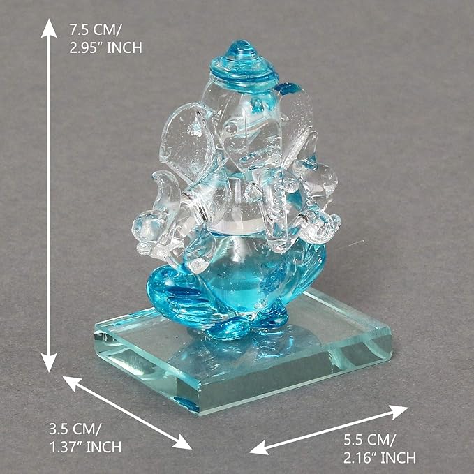 Ecraftindia Skyblue and Transparent Double Sided Crystal Car Ganesha Showpiece