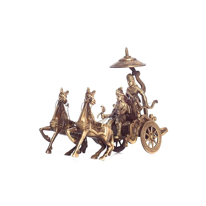 Ecraftindia Antique Krishna Arjuna Rath Brass Showpiece | Brown