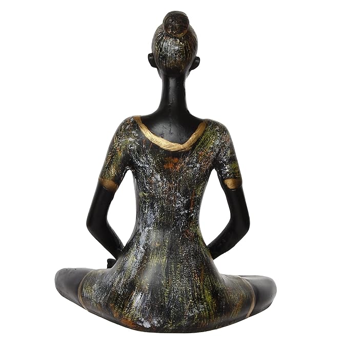 Ecraftindia Lady With Folded Hands in Yoga Pose Antique Finish Handcrafted Decorative Polyresin Showpiece