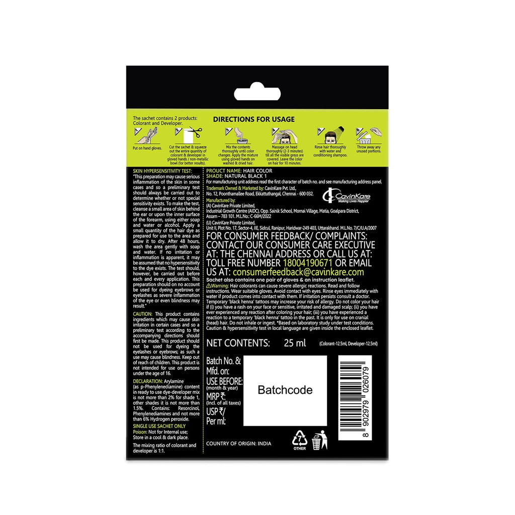 Indica Easy Shampoo Hair Colour Natural Black - 12.5 ml + 12.5 ml