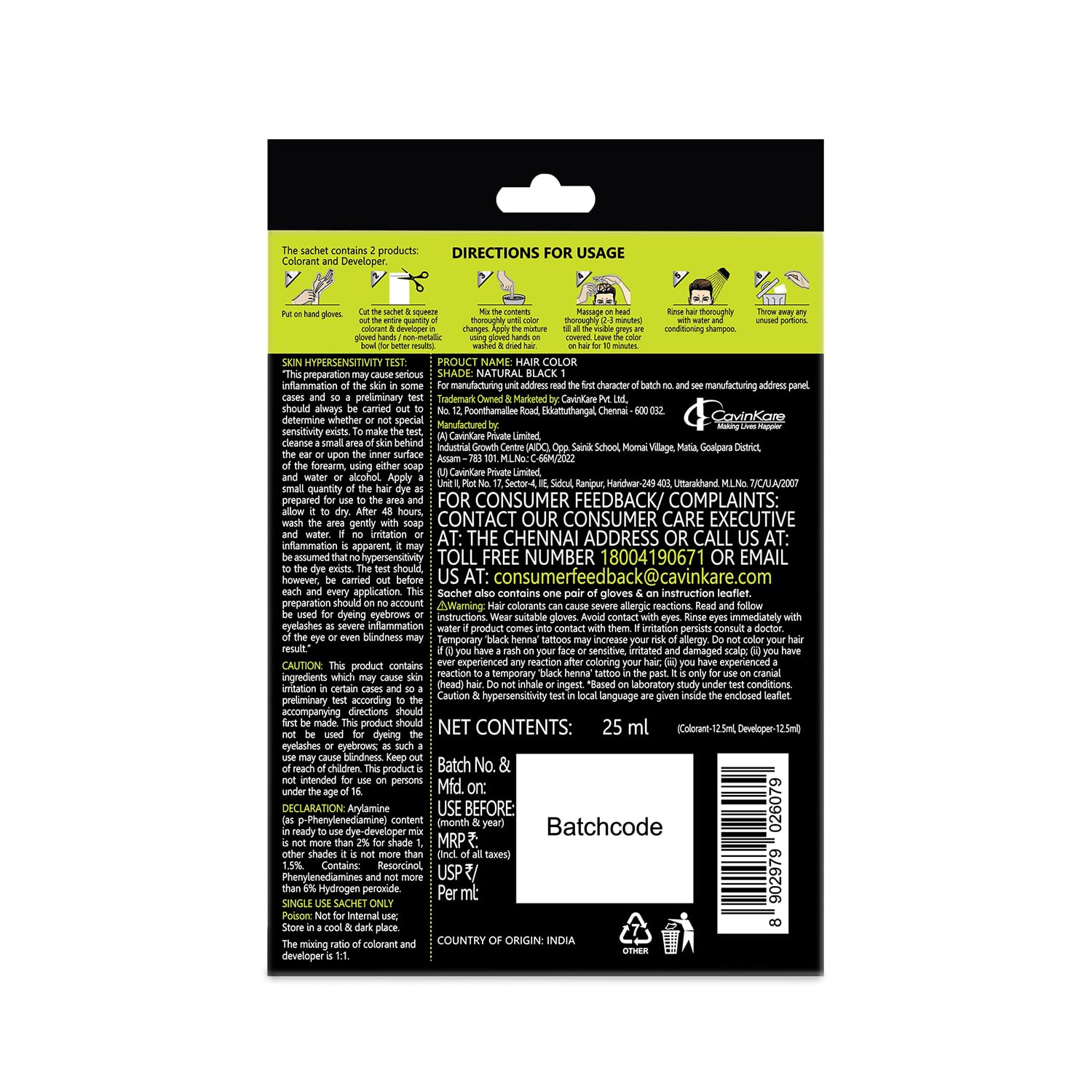 Indica Easy Shampoo Hair Colour Natural Black - 12.5 ml + 12.5 ml