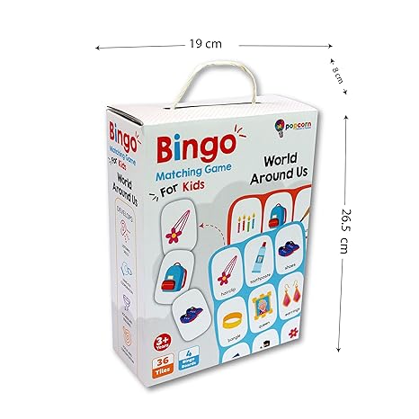 Popcorn Games & Puzzles Bingo World Around Us Matching Game for 3+ Kids Skills with 36 Tiles & 4 Boards