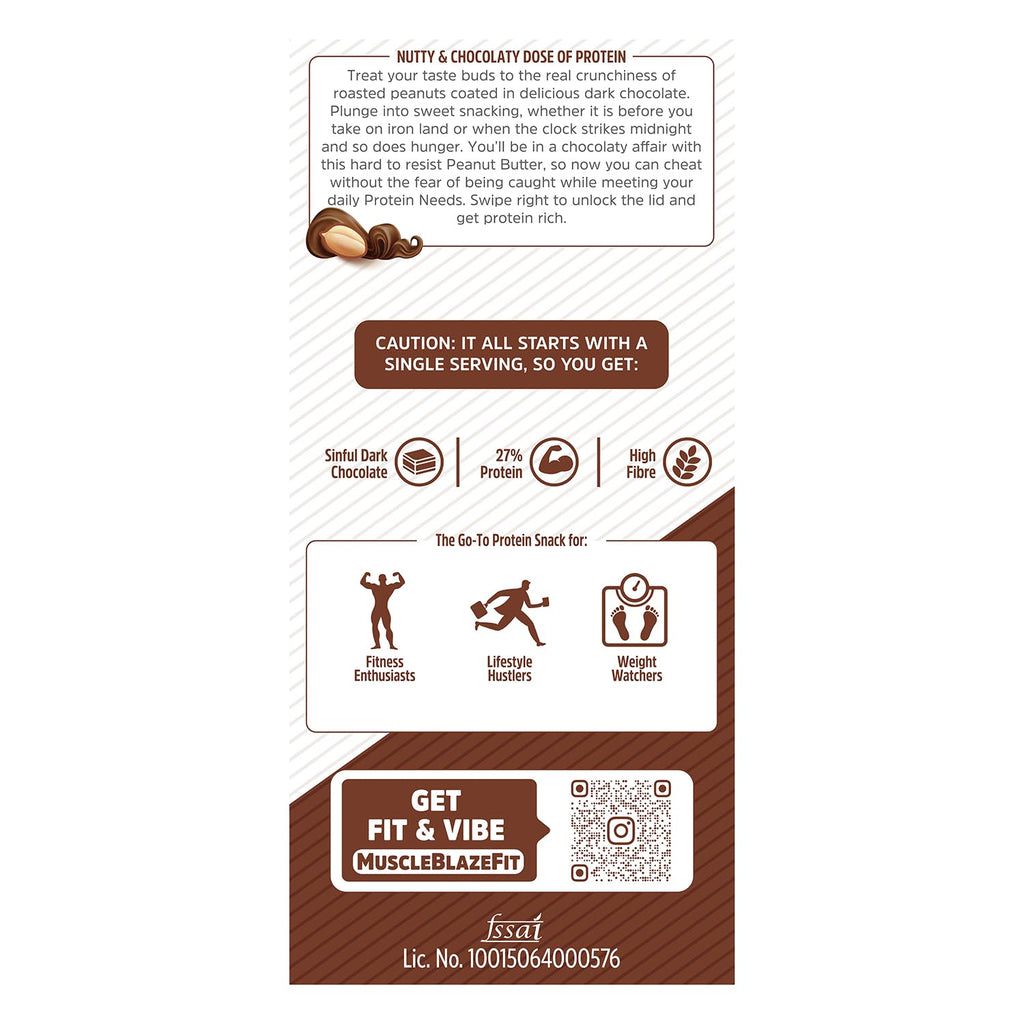 MuscleBlaze High Protein Peanut Butter With Pea Protein & Whey Protein Concentrate, Crunchy, 203 G Protein, Dark Chocolate Spread, 750 Gram