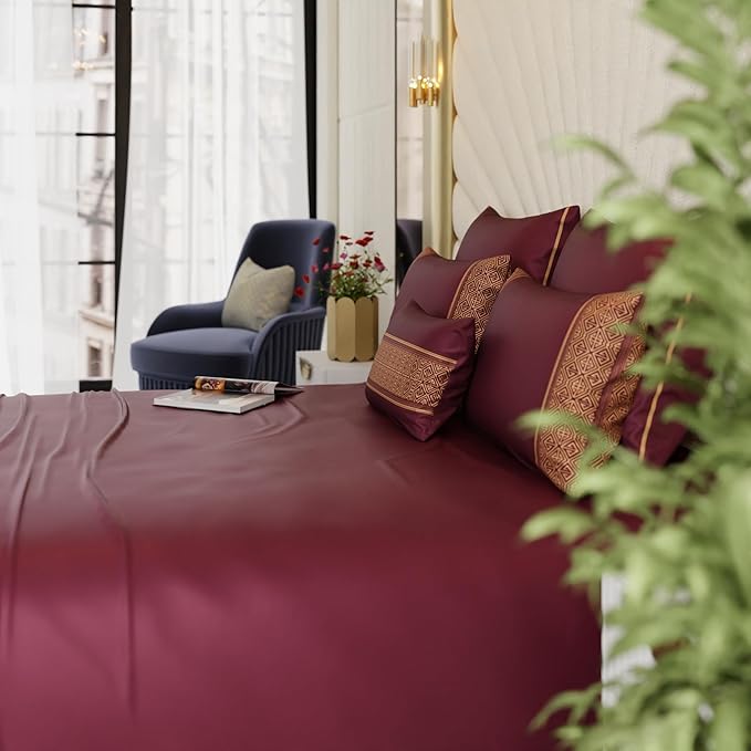 Stoa Paris Crown of Versailles 6 Piece Bedsheet Set Colour Majesty Merlot Wine