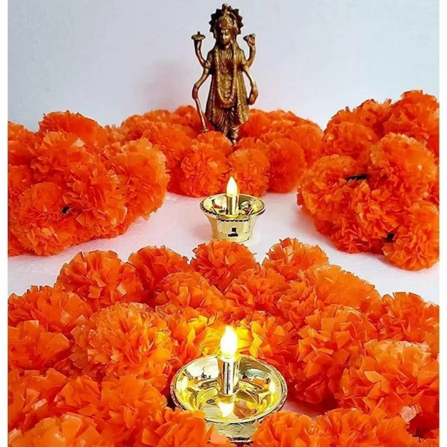 Artificial Marigold Garlands Pack of 15 Yellow Orange & Multi
