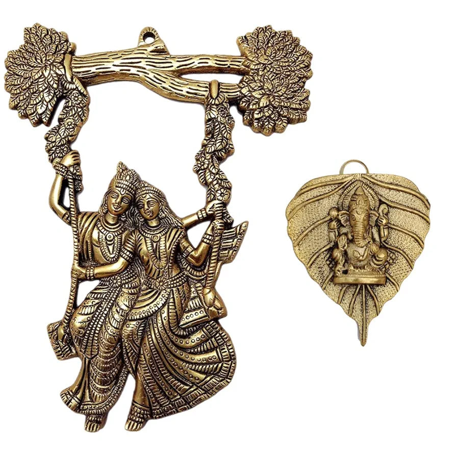 Chhariya Crafts Radha Krishna Tree Jhula and Ganesh Decorative Metal Wall Hanging Art Showpiece for Wall Decor