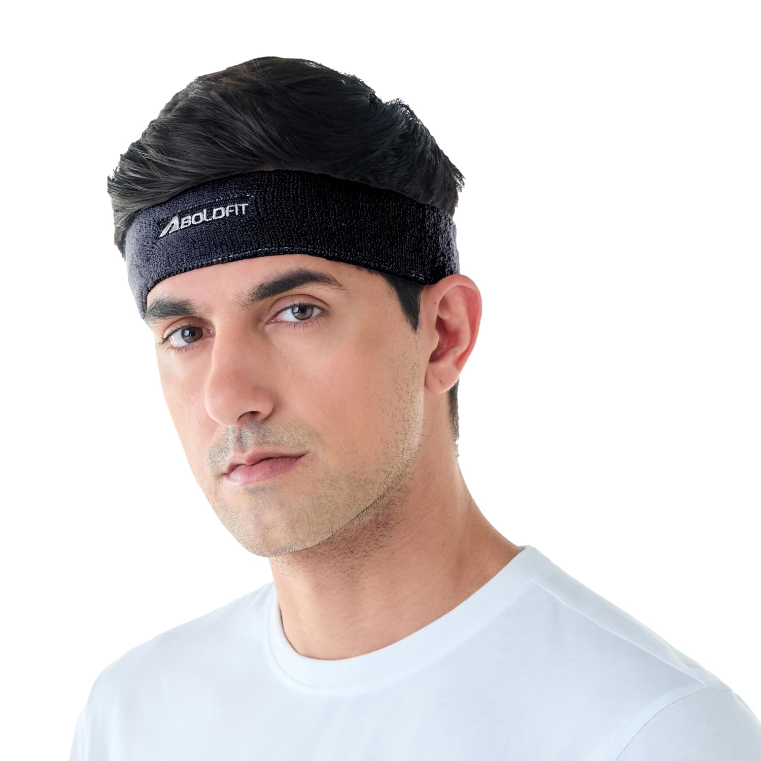 Boldfit Gym Headband for Men and Women - Sports Headband for Workout & Running, Breathable, Non-Slip Sweat Head Bands for Long Hair (Black)