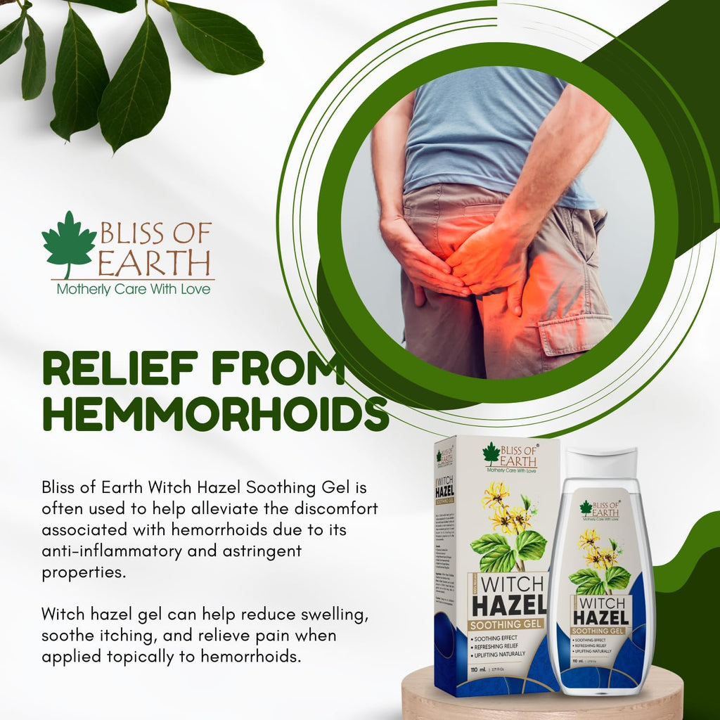 Bliss of Earth Witch Hazel Gel for Hemorrhoids, Diaper Rashes, Postpartum Soothing Relief from Swelling and Discomfort, 110ml