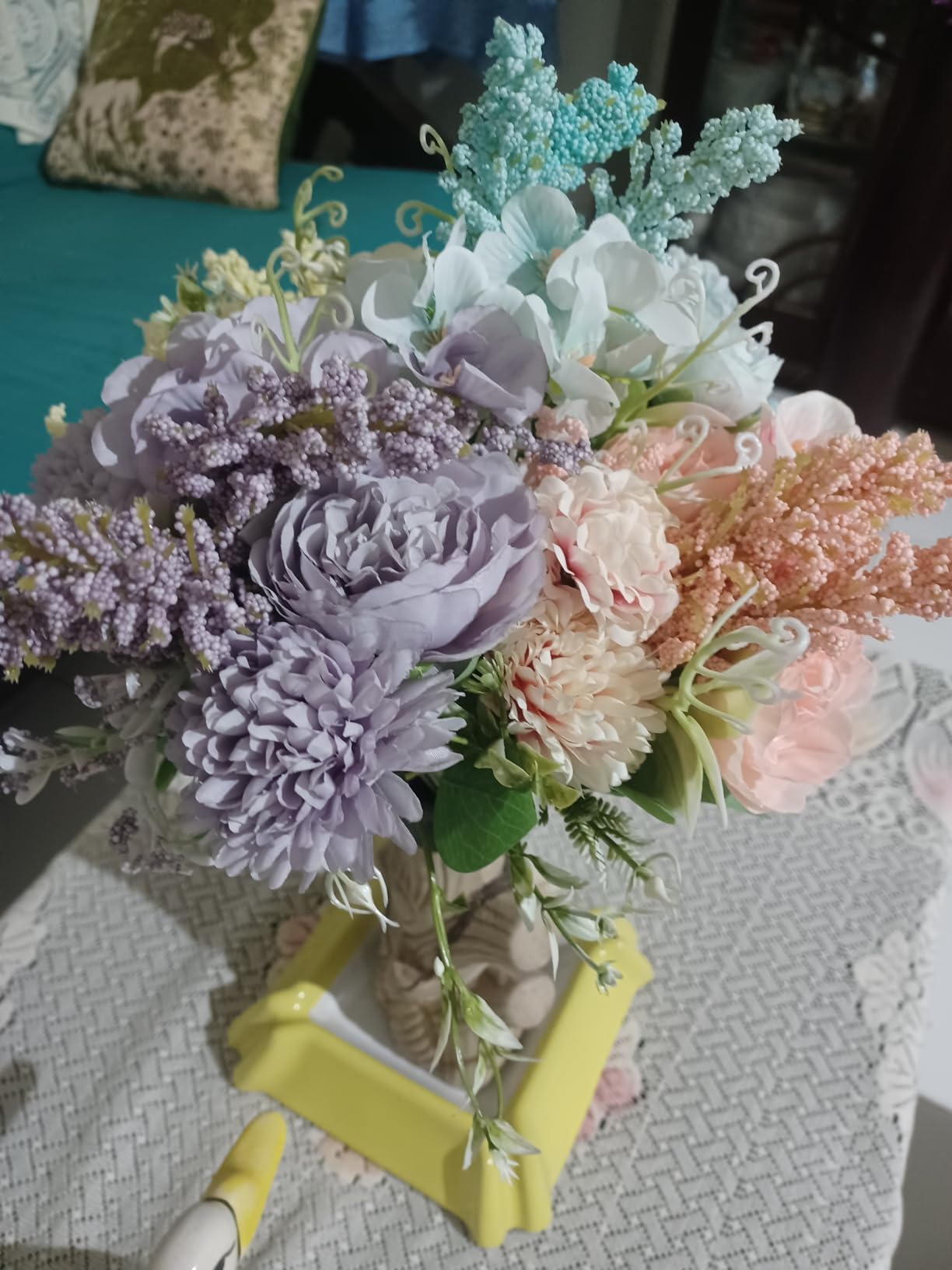 Artificial Multiflora Flower Roses Fake Sticks Bunch Decorative Without Vase Peach Fabric