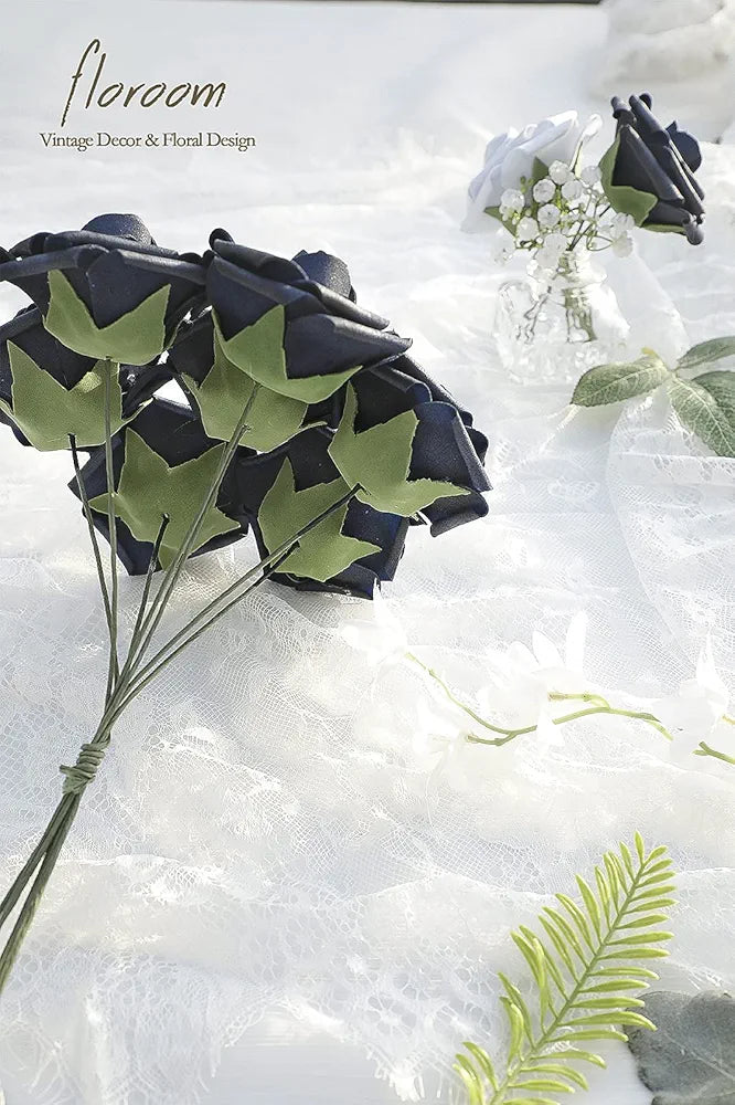 Artificial Flowers 50pcs Real Looking Fake Roses with Stems