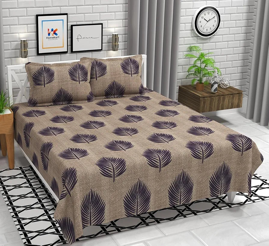 HomeKart Ultra Super Soft Cotton Feel Microfiber Double Bedsheet with Two Pillow Covers for Your Bedroom Brown