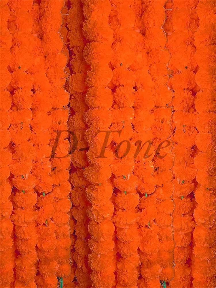Artificial Marigold Garland Mala Flower Genda Phool Long for Decoration Orange 5 Pcs