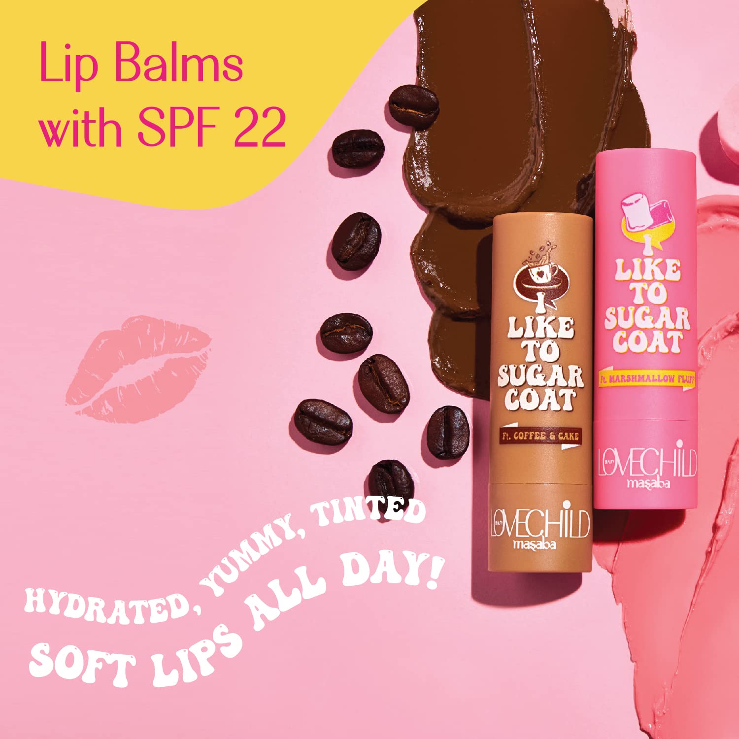 Lovechild Masaba Hydrating Lip Balm, SPF 22 UV Protection, Brown Tinted Vegan Lip Care With Shea Butter, Vitamin E & Almond Oil, Repairs Dry, Chapped Lips, Coffee & Cake, 4.5 g