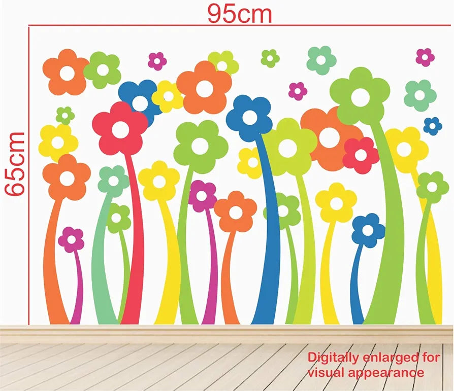 StickMe Colourful Flowers Wall Sticker Kids Baby Nursery Vinyl Mural Decal Multi-Colour Decor-Peel And Stick