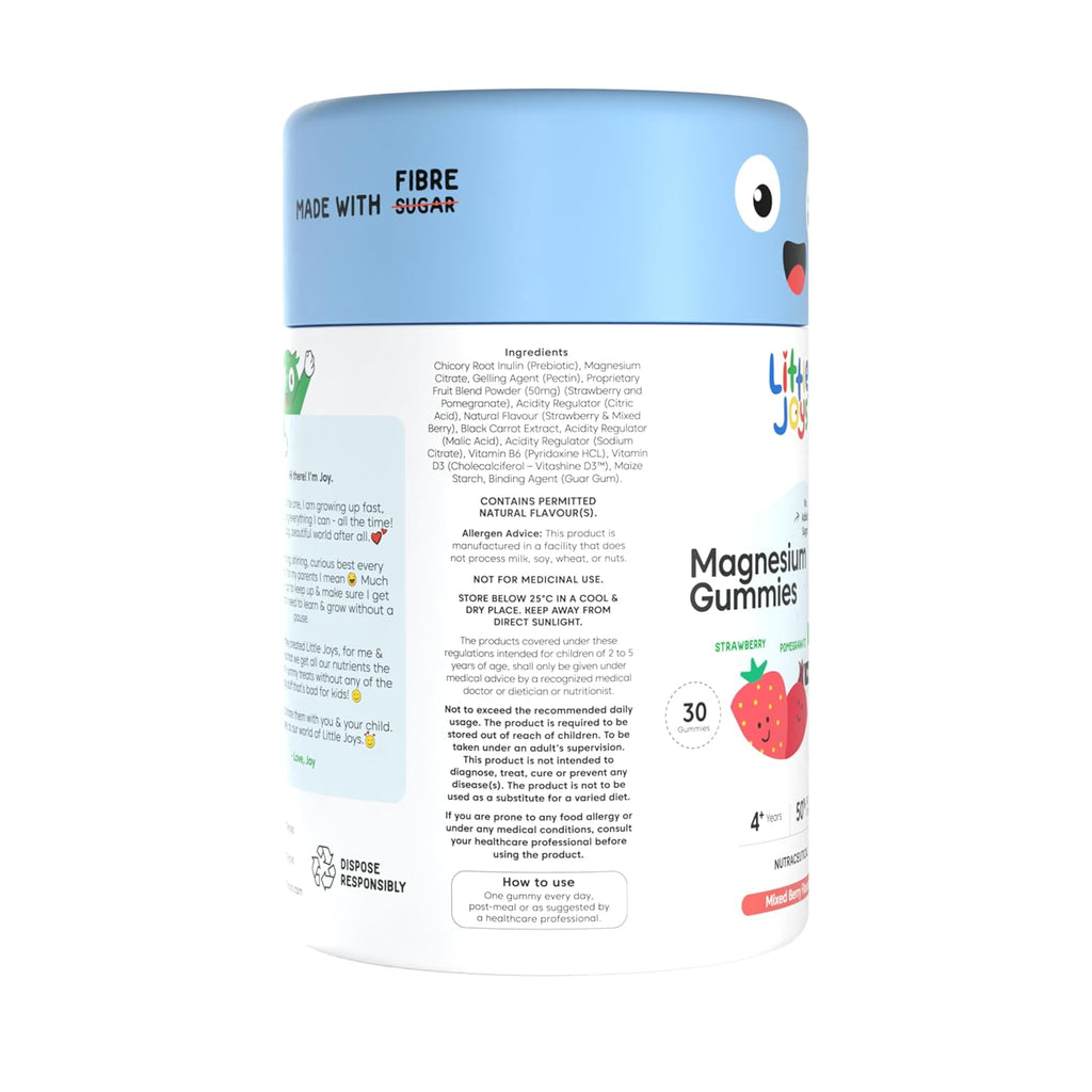 Little Joys Magnesium Gummies for Kids (4+ Years) | With Vitamin D3. B6 & Magnesium Citrate | Improves Sleep, Calms Mood & Improves Focus | No Added Sugar | Mixed Berry Flavor, 30 Day Pack