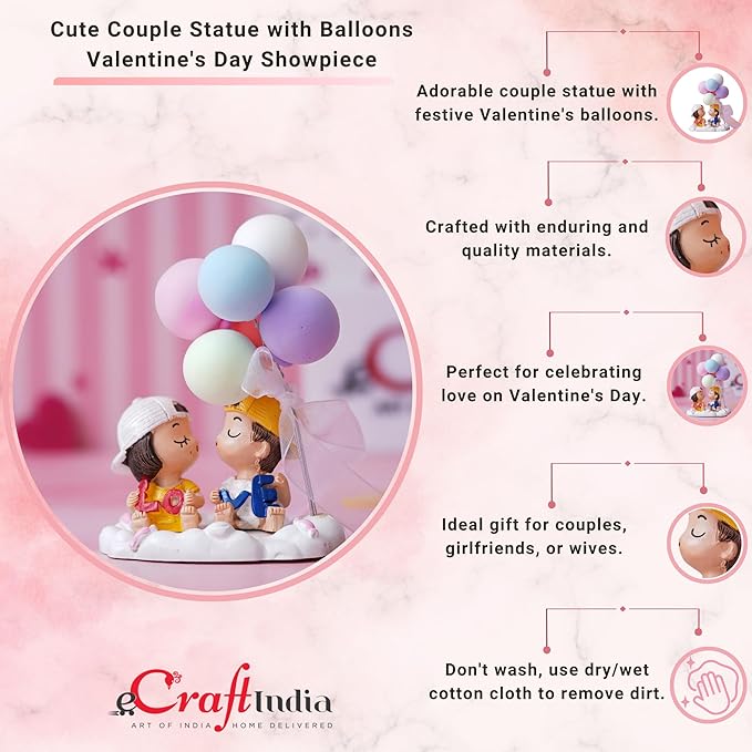 Ecraftindia Cute Couple Statue With Balloons Decorative Showpiece | Valentine Gift