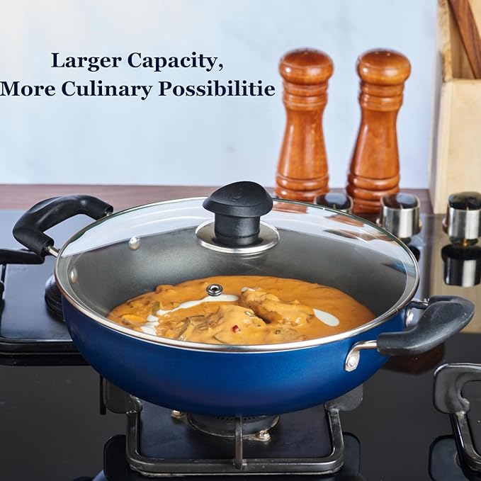 Vinod Zest Aluminium Non Stick Kadhai with Glass Lid - 2.8 Litre, 24cm | 3 Layer Ceramic Coating | 3 mm Thick