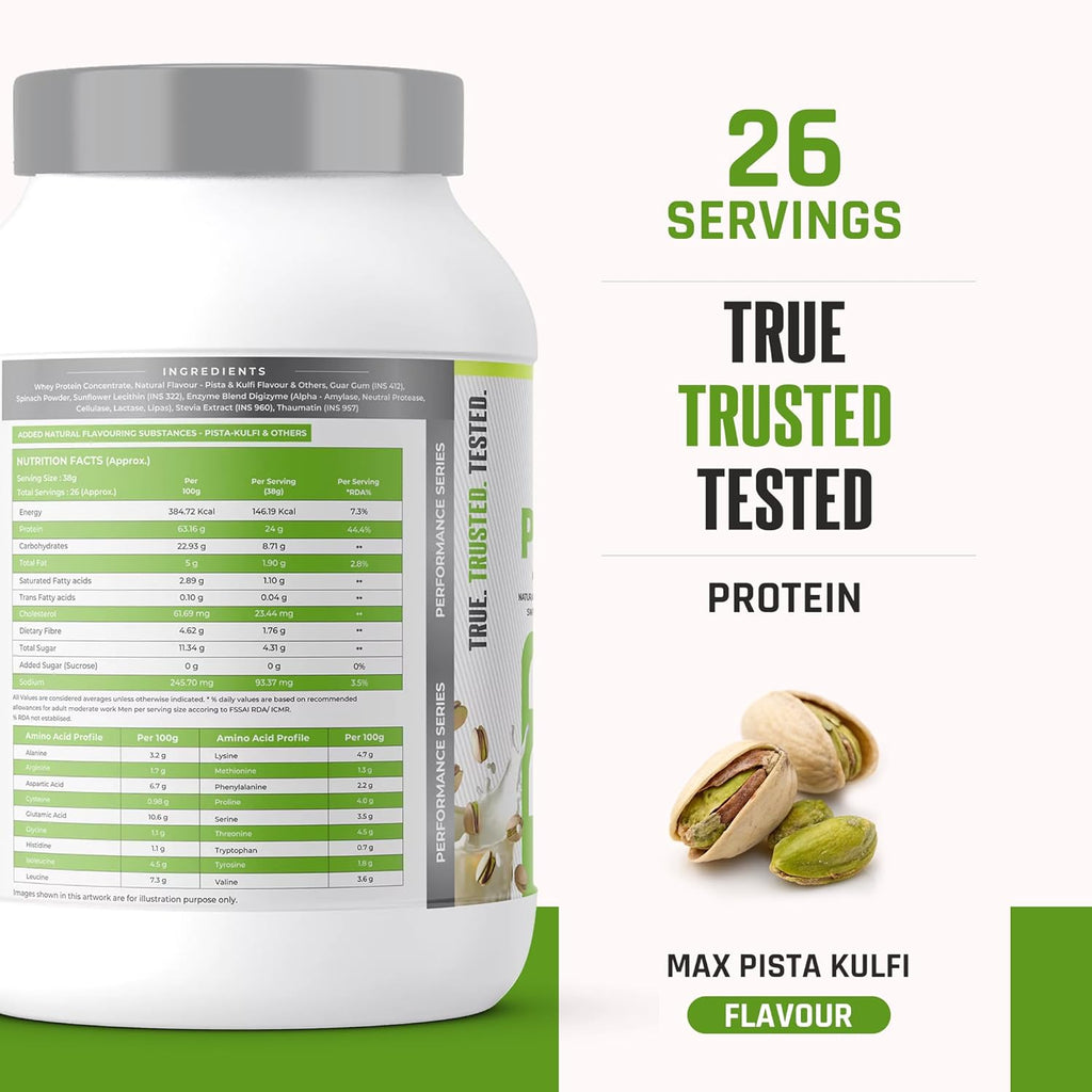 NATURALTEIN Natural Whey Protein â€“ 24g Protein per Serving | Pista Kulfi Flavour | Stevia Sweetened | No Added Sugar | Non-GMO | Soy-Free & Gluten-Free | Super Mixability | 1 kg