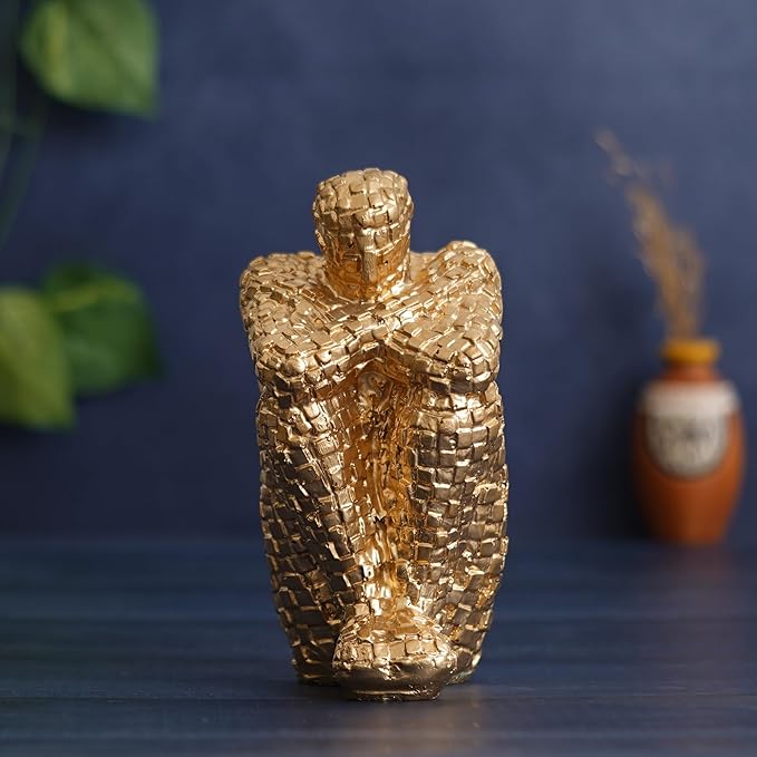 Ecraftindia Golden Polyresin Handcrafted Thinking Man Statue Human Figurine