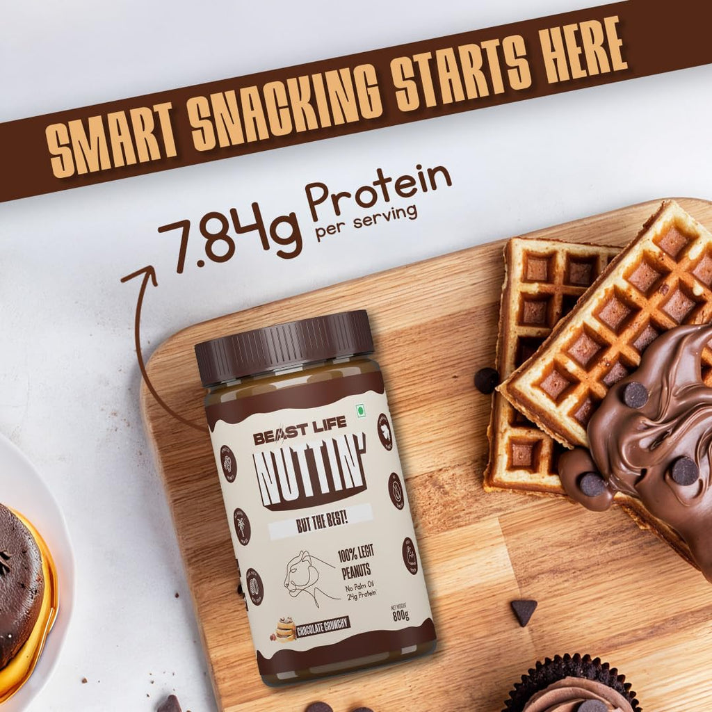 BeastLife Crunchy Chocolate Peanut Butter | 24.5 G Protein | 800 gm | 100% Peanuts, High Protein | Zero Palm Oil | Non‑GMO Nut Butter | Fitness-Friendly Spread | Zero Cholesterol