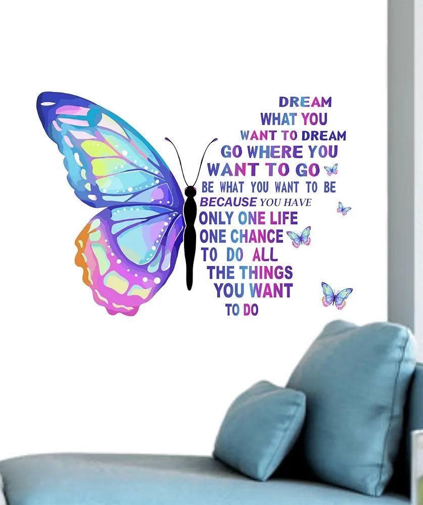 Decal O Decal Vinyl Motivational Quotes Wall Stickers Blue Butterfly with Positive Quotes