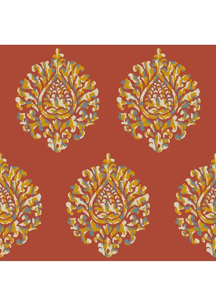 Trance Home Linen 200TC 100% Cotton Printed Zippered Duvet Cover/Blanket Cover/Quilt Comforter Cover/Razai Cover King Size with 2 Pillow Covers Colour Damask Clay Red