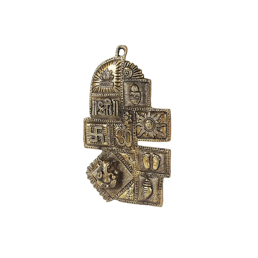 Two Moustaches Brass Ethnic Decor Om Kalash Swastika Ganesha Wall Hanging