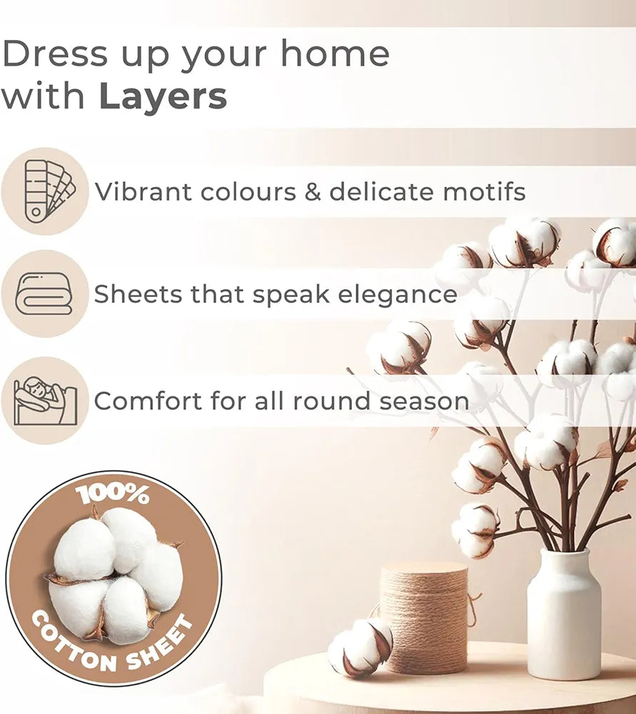 Layers Marigold Cotton Bedsheet Set for All Seasons Lightweight 144 TC King Size Orange Marigold