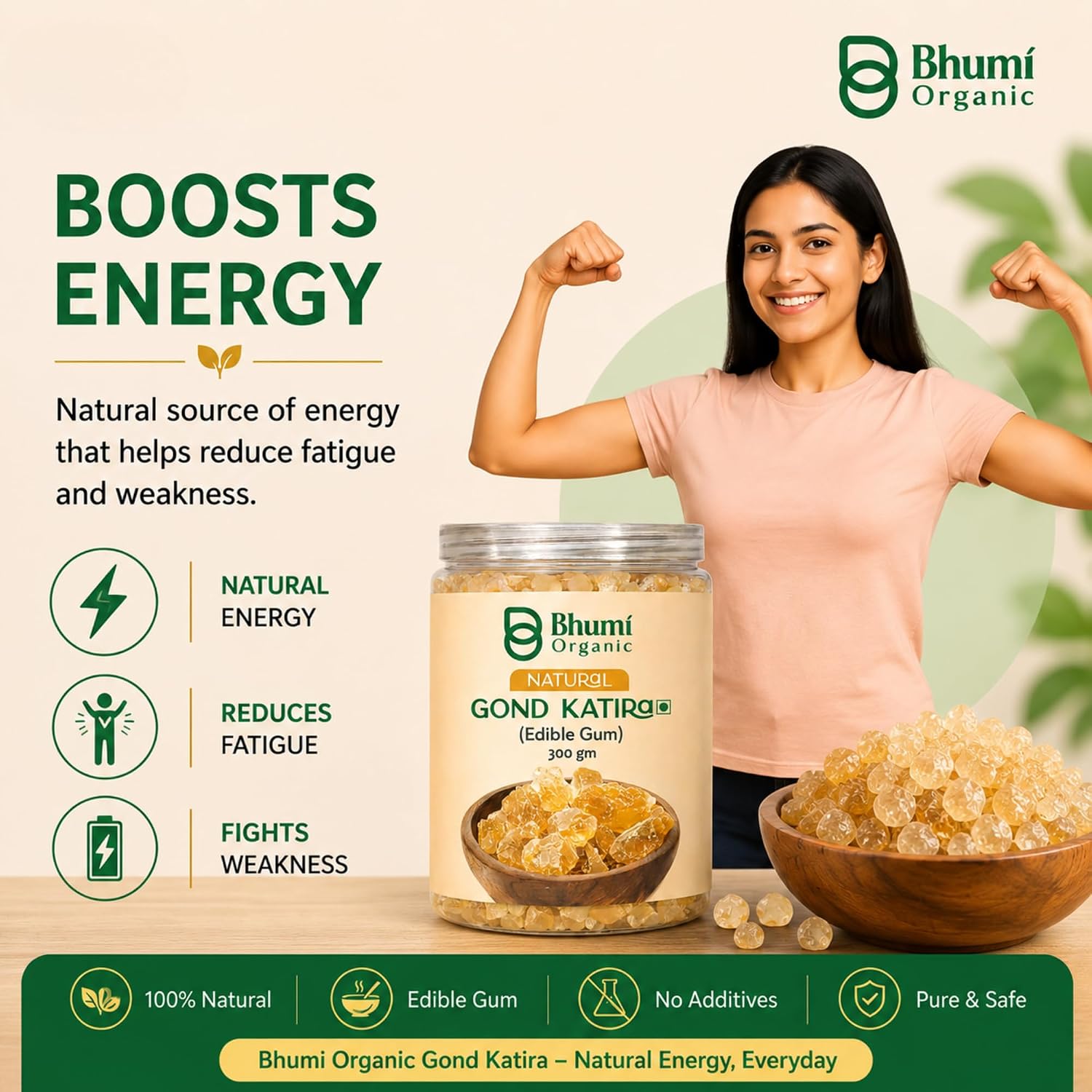 Bhumi Organic Gond Katira (Tragacanth Gum) | Natural Edible Gum for Summer Drinks, Body Cooling Ayurvedic Superfood, Gluten-Free