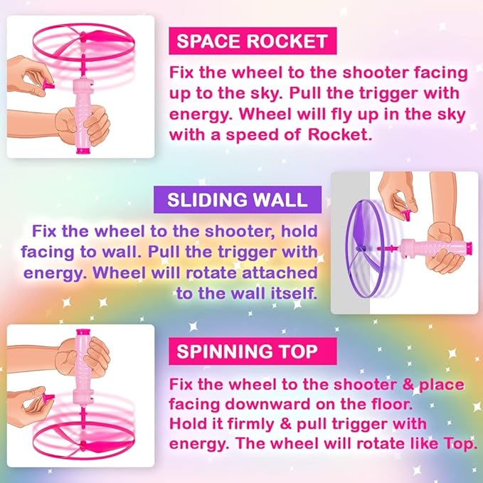 Ratna's Flying Wheele Unicorn 3 in 1 Can Be Used as Space Rocket | Sliding Wall & Spinning Top for Kids | Pink, Purple
