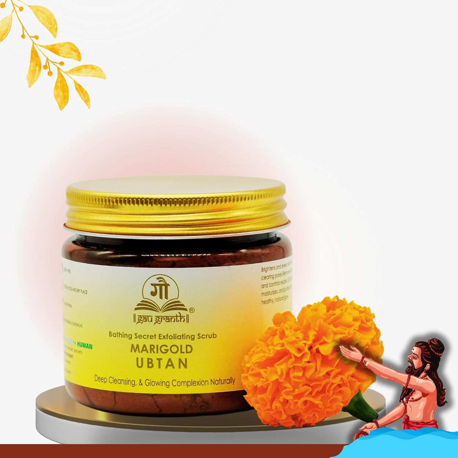 GuaGranth Ubtan MariGold - 80G (Pack Of 1) | Sandalwood, Rose Petals, Amba Haldi, Hibiscus Petals, Amla, Red Lentil etc | Removes Dead Skin, Blackheads & Excess Oil