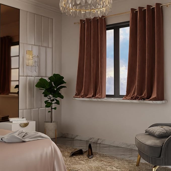 Stoa Paris Curtain for Home| Single pc Patterned Velvet Curtain for Window|Living Room| Colour Caramel Caress