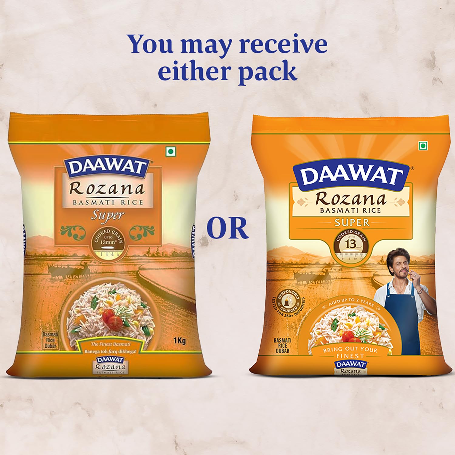 Daawat Rozana Super Basmati Rice 1Kg| For Everyday Consumption| Cooked Grain Upto 13mm*| Naturally Aged
