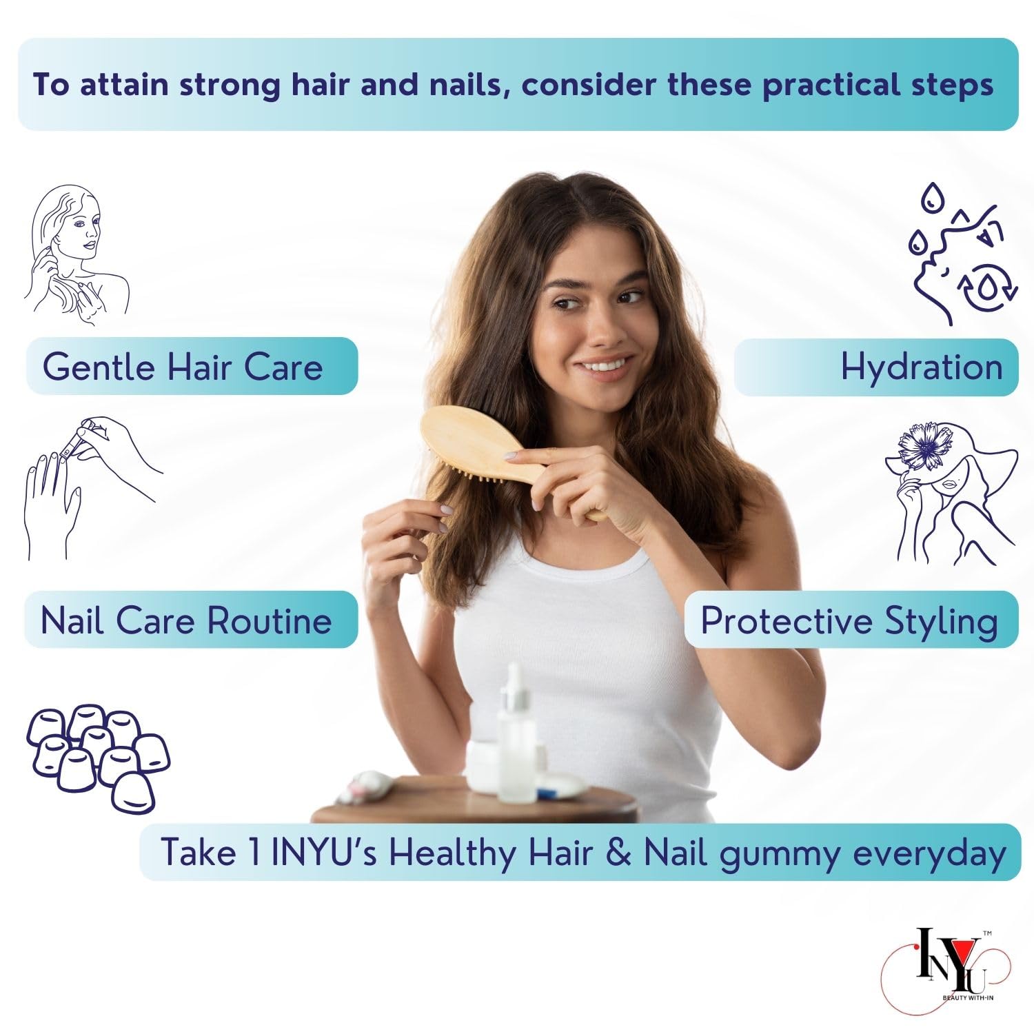 Inyu Healthy Hair & Nail Gummies for Women & Men - 30 Gummies Each (Pack of 2)