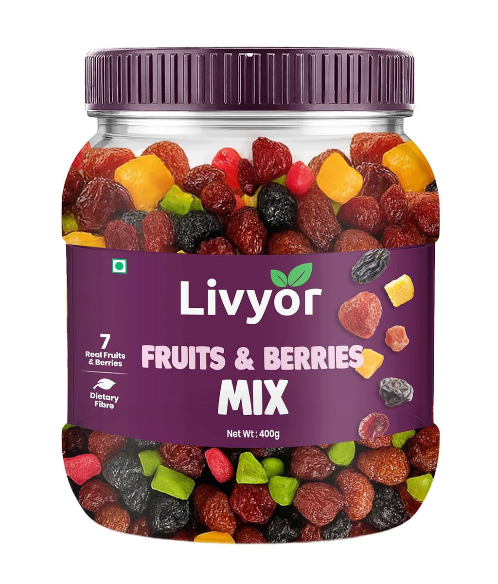 Livyor 7 in 1 Dried Fruits and Berry Mix for eating | Good Source of Fibre | Dried Cranberries | Pineapple | Pamelo | Papaya | Blueberries | Strawberries | Mango | Fruits & Berry Blast | Berries dry fruits | Berries fresh | Pack of 1